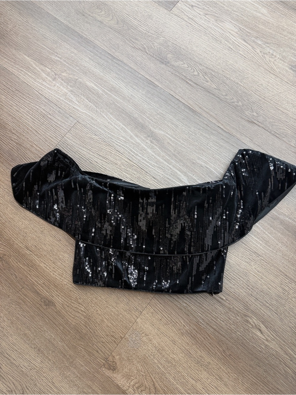 JAYGODFREY Black Sequin Off-Shoulder Crop Top Sz 0